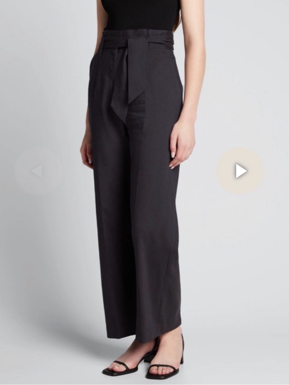 NWOT Veronica Beard Elice Charcoal Linen High-Rise Wide-Leg Paper Bag Pants 0
